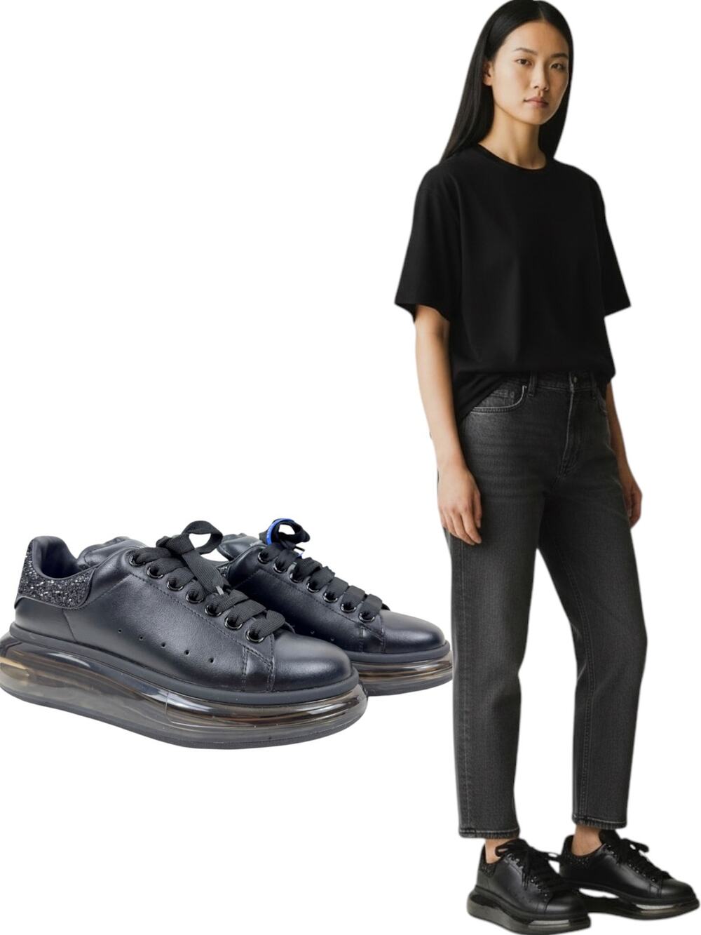 Alexander Mcqueen Transparent Glitter Oversized Sneakers Black Size 37